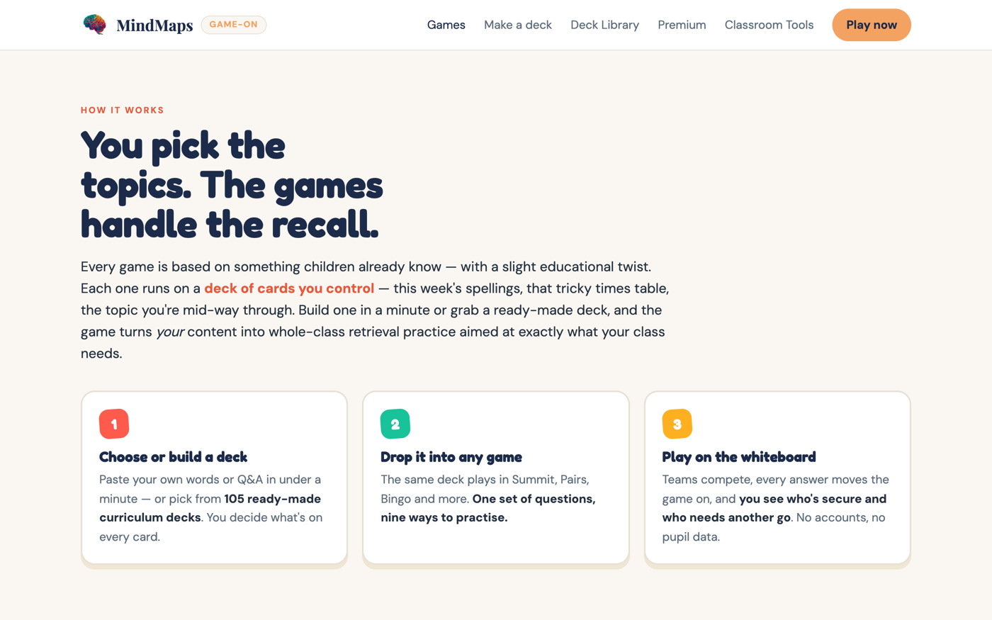 MindMaps Game-On — pick a deck, drop it into any game, play on the whiteboard